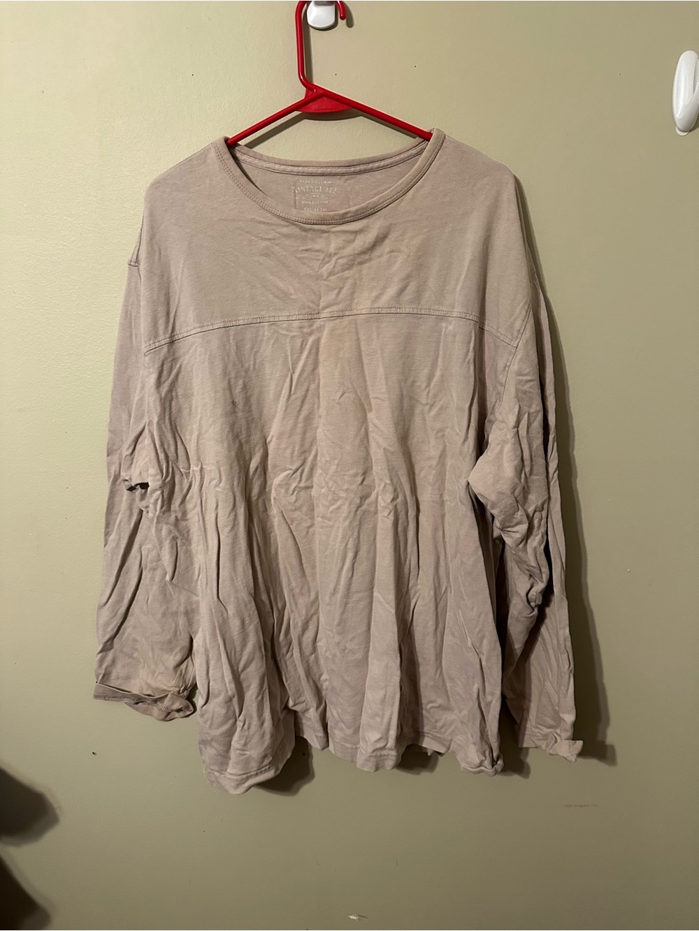 Men's Long Sleeve Crewneck Shirt - Light Taupe, size 3XL, no stains